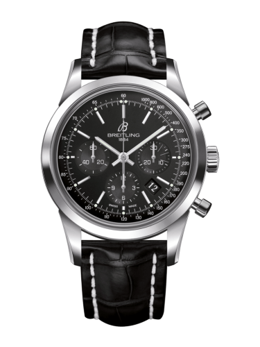 Transocean Chronograph Stainless Steel / Black / Croco / Folding