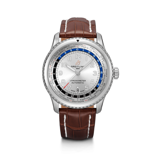 Navitimer 8 B35 Automatic Unitime 43 Stainless Steel / Silver / Brown Croco / Folding