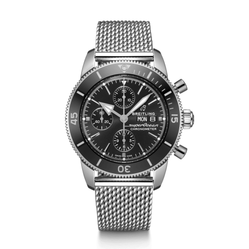 Superocean Heritage II Chronograph 44 Stainless Steel / Black / Milanese