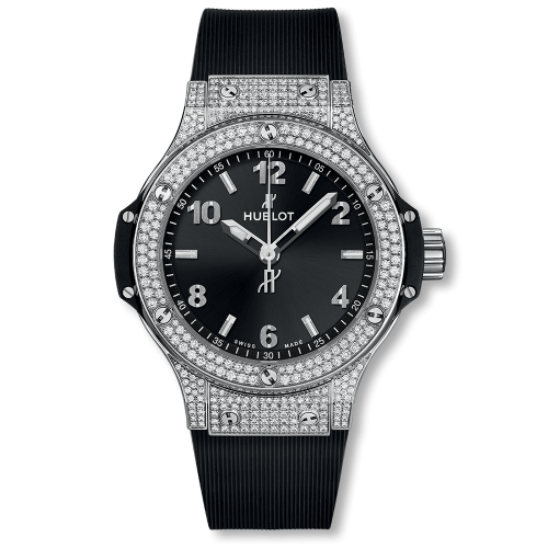 Big Bang 38 Quartz Stainless Steel - Pavé / Black / Rubber