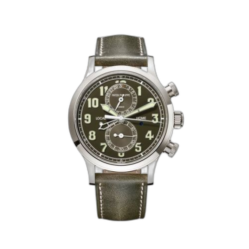 Calatrava Pilot Travel Time Chronograph White Gold / Green