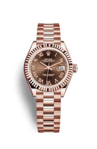 Lady-Datejust 28 Everose Fluted / President / Chocolate Roman