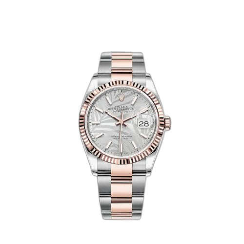 Datejust 36 Stainless Steel / Everose / Fluted / Silver - Palm / Oyster