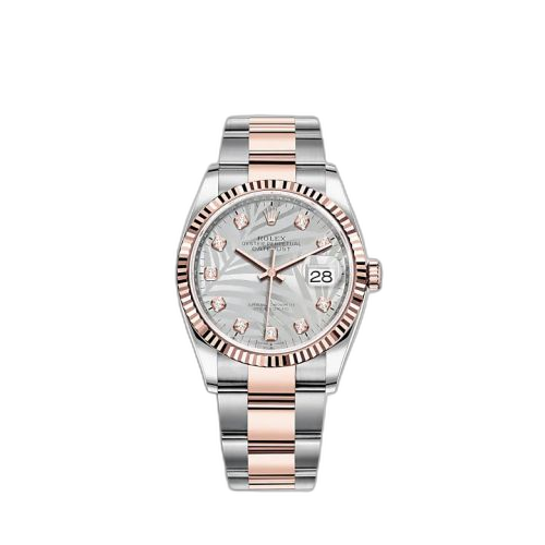 Datejust 36 Stainless Steel / Everose / Fluted / Silver - Palm - Diamond / Oyster