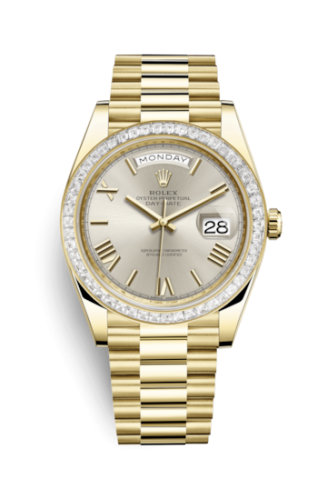 Day-Date 40 Yellow Gold - Baguette / Silver - Roman