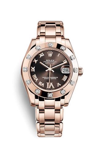 Datejust Pearlmaster 34 Everose 12 Diamond Chocolate Roman