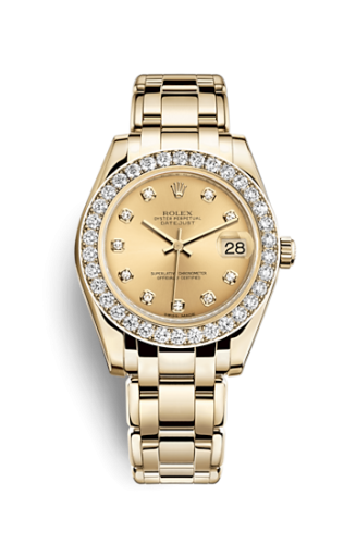 Datejust Pearlmaster 34 Yellow Gold Diamond Champagne Diamonds