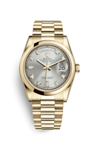 Day-Date 36 Yellow Gold Domed / President / Silver Diamonds
