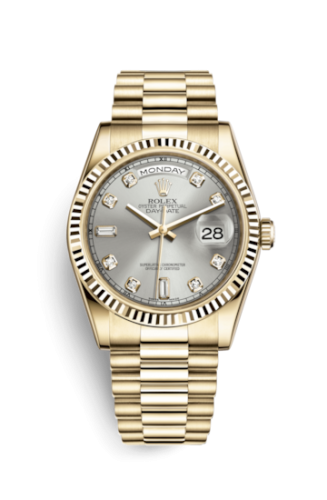 Day-Date 36 Yellow Gold Fluted / President / Silver Diamonds