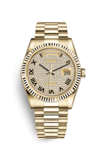 Day-Date 36 Yellow Gold Fluted / President / Paved Roman