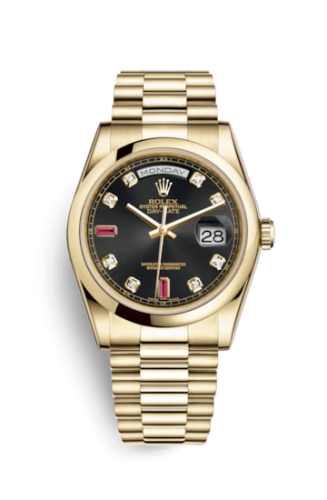 Day-Date 36 Yellow Gold Domed / President / Black Diamonds Rubies