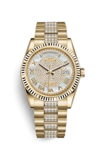 Day-Date 36 Yellow Gold Fluted / President / MOP Paved