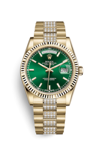 Day-Date 36 Yellow Gold Fluted / President Diamonds / Green