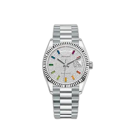 Day-Date 36 Platinum - Fluted / Paved - Rainbow / President