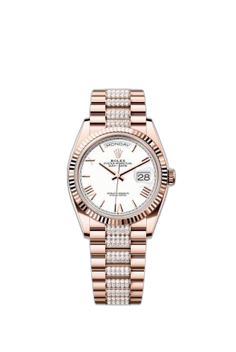 Day-Date 36 Everose Gold - Fluted / White - Roman / President - Diamond