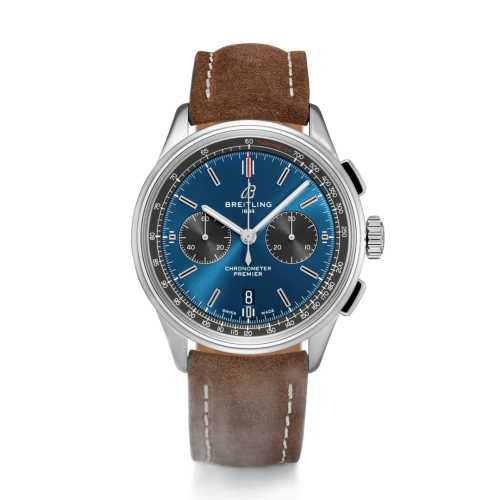Premier B01 Chronograph 42 Stainless Steel / Blue / Brown Nubuck / Folding
