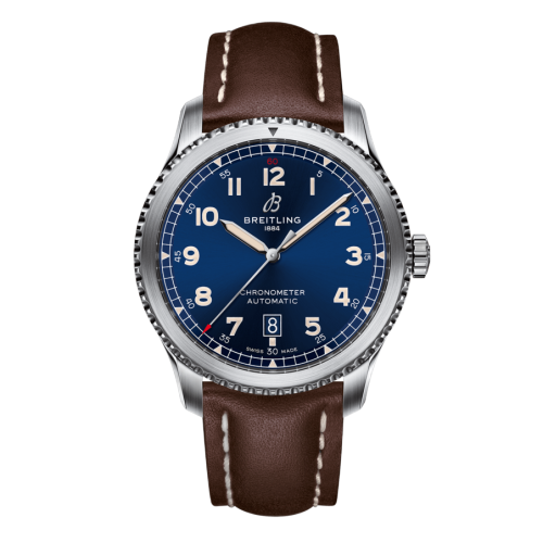 Aviator 8 Automatic 41 Stainless Steel / Blue / Calf / Pin