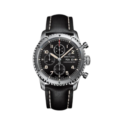 Aviator 8 Chronograph 43 Stainless Steel / Black / Calf / Folding