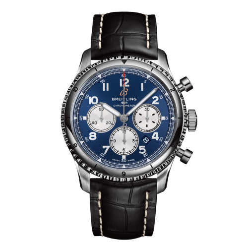Aviator 8 B01 Chronograph 43 Stainless Steel / Blue / Croco / Pin