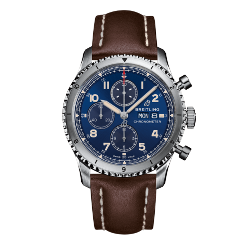 Aviator 8 Chronograph 43 Stainless Steel / Blue / Calf / Pin