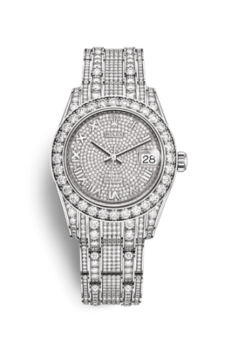 Datejust Pearlmaster 34 White Gold Diamond / Paved Roman