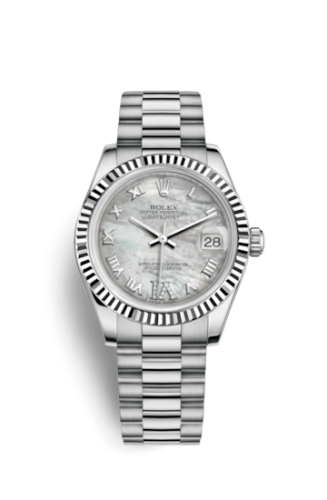 Datejust 31 White Gold Fluted / President / MOP Roman