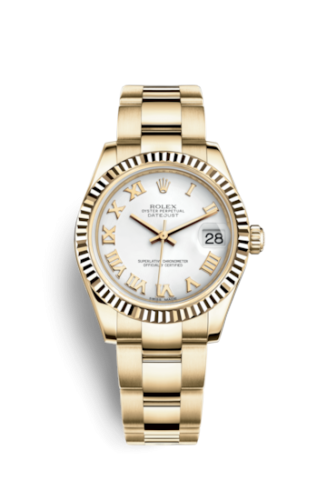Datejust 31 Yellow Gold Fluted / Oyster / White Roman