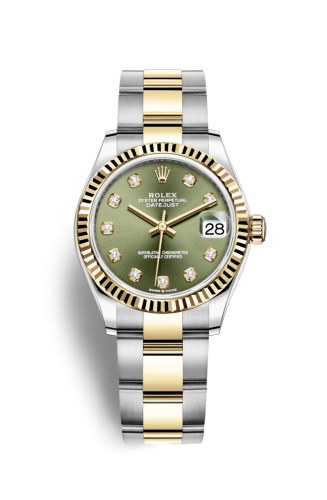 Datejust 31 Stainless Steel / Yellow Gold / Fluted / Olive - Diamond / Oyster