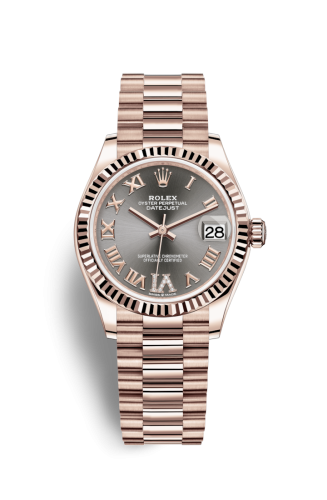 Datejust 31 Rose Gold / Fluted / Grey - Roman / President