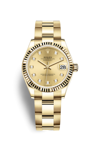 Datejust 31 Yellow Gold / Fluted / Champagne - Diamond / Oyster