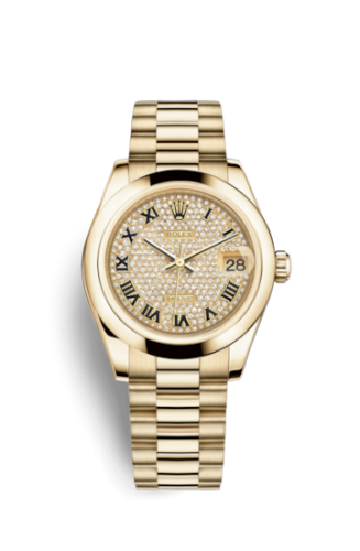 Datejust 31 Yellow Gold Domed / President / Paved Roman