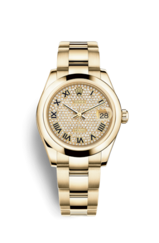 Datejust 31 Yellow Gold Domed / Oyster / Paved Roman