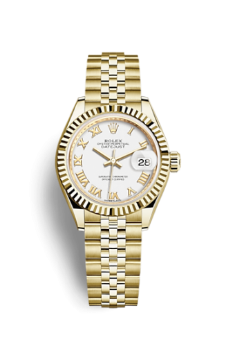 Lady-Datejust 28 Yellow Gold Fluted / Jubilee / White Roman