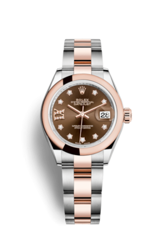 Lady-Datejust 28 Rolesor Rose Domed / Oyster / Chocolate Diamond