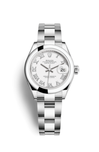 Lady-Datejust 28 Stainless Steel Domed / Oyster / White Roman