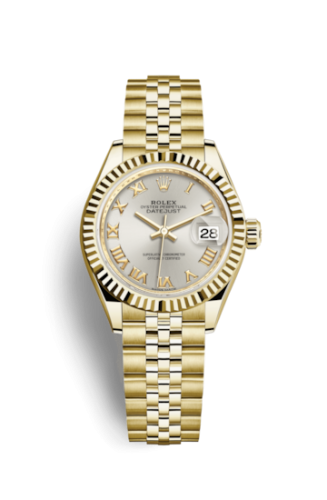 Lady-Datejust 28 Yellow Gold Fluted / Jubilee / Silver Roman