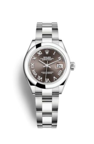 Lady-Datejust 28 Stainless Steel Domed / Oyster / Dark Grey Roman
