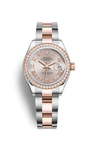 Lady-Datejust 28 Rolesor Rose Diamond / Oyster / Sundust Roman