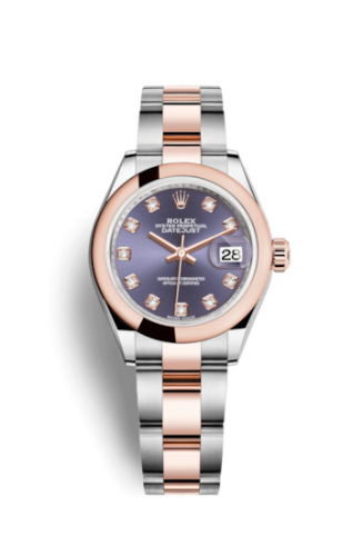 Lady-Datejust 28 Rolesor Rose Domed / Oyster / Aubergine Diamonds
