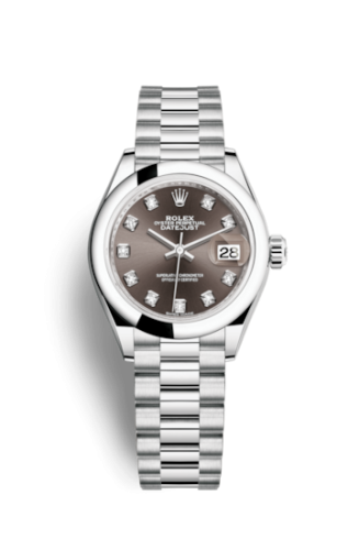 Lady-Datejust 28 Platinum Domed / President / Dark Grey Diamond