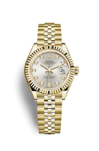 Lady-Datejust 28 Yellow Gold Fluted / Jubilee / Silver Diamond