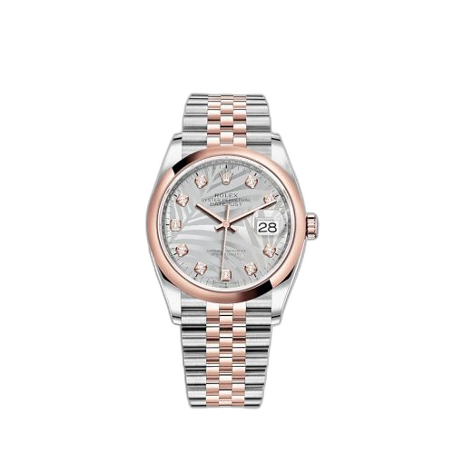 Datejust 36 Stainless Steel / Everose / Domed / Silver - Palm - Diamond / Jubilee