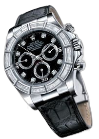 Daytona White Gold 24 Baguette Strap Black Diamond