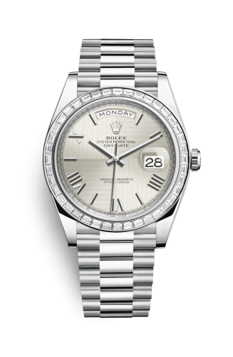 Day-Date 40 Platinum - Baguette / Silver Quadrant