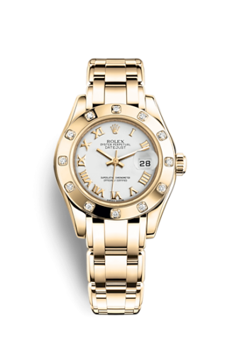 Datejust Pearlmaster 29 Yellow Gold Diamond / White Roman