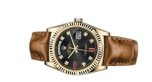 Day-Date 36 Yellow Gold / Strap / Black Diamond Rubies