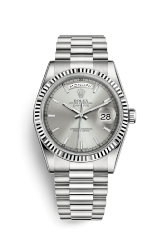 Day-Date 36 White Gold Fluted / President / Silver