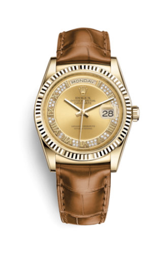 Day-Date 36 Yellow Gold Fluted / Strap / Champagne Diamonds