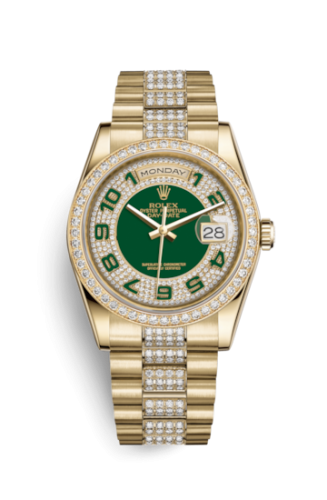 Day-Date 36 Yellow Gold Diamonds / President Diamonds / Green Paved