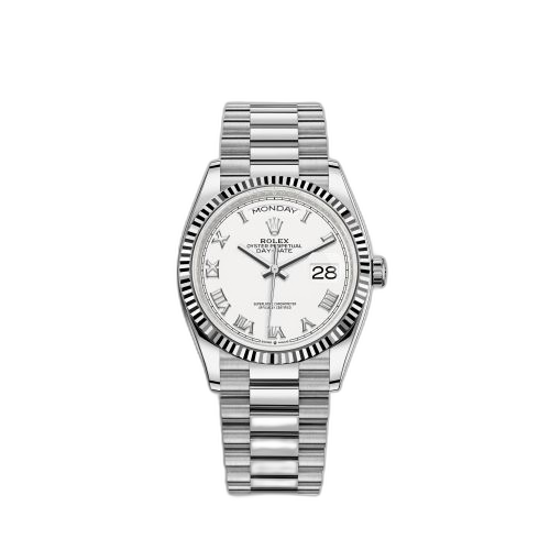 Day-Date 36 White Gold Fluted / White - Roman / President